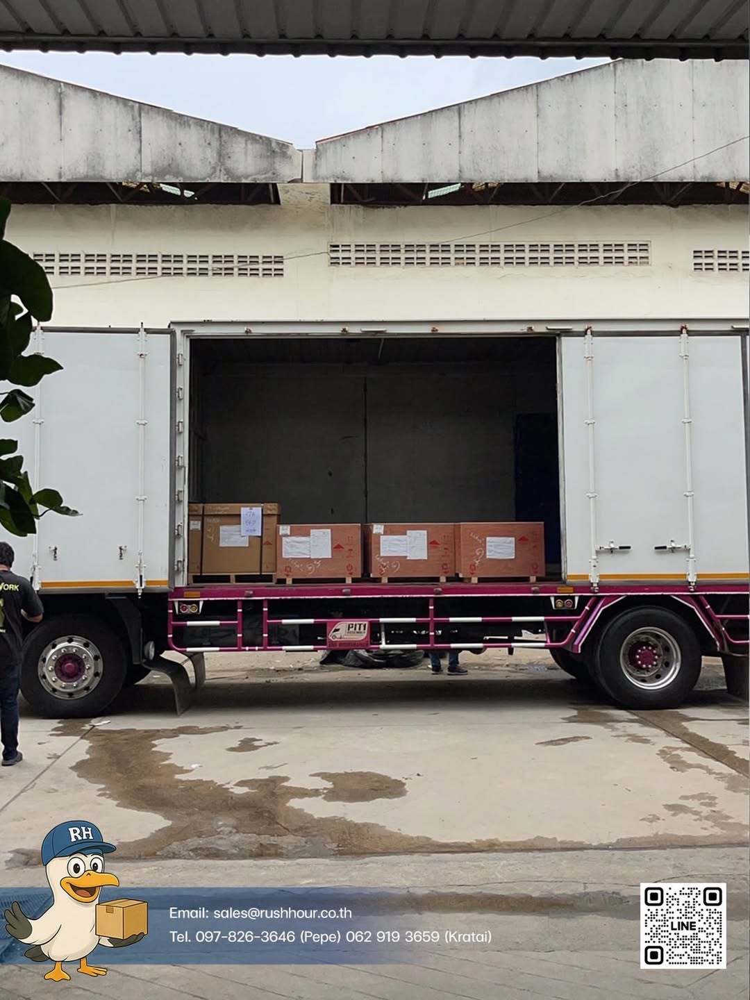 Cargo crates loaded on a truck, from Rush Hour’s Ready for delivery Facebook post