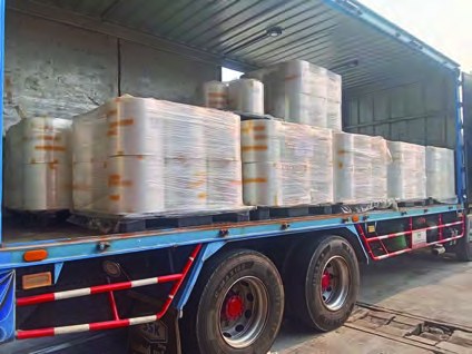 Palletized cargo loaded on a freight trailer