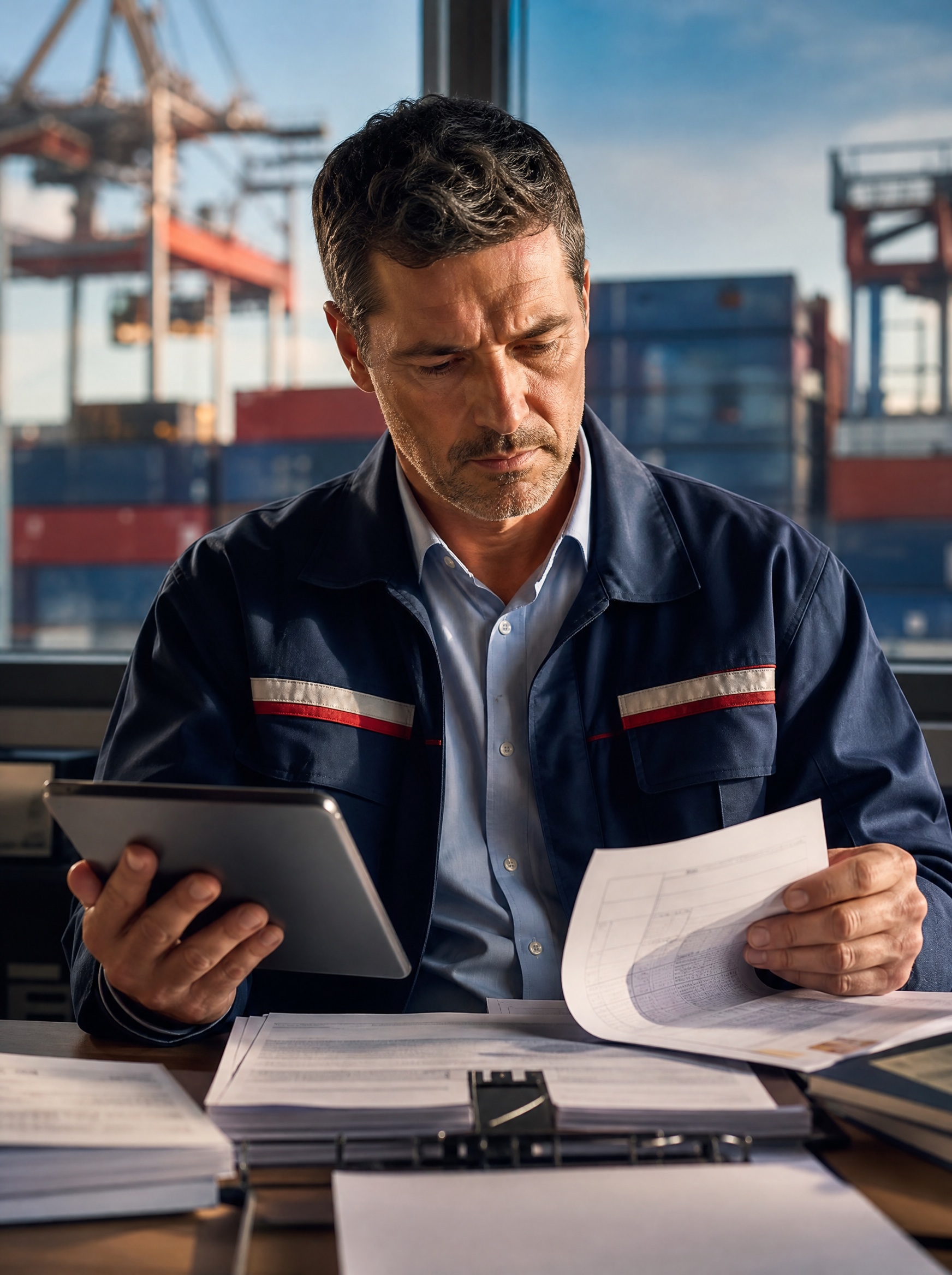 Shipping documents being reviewed for customs clearance
