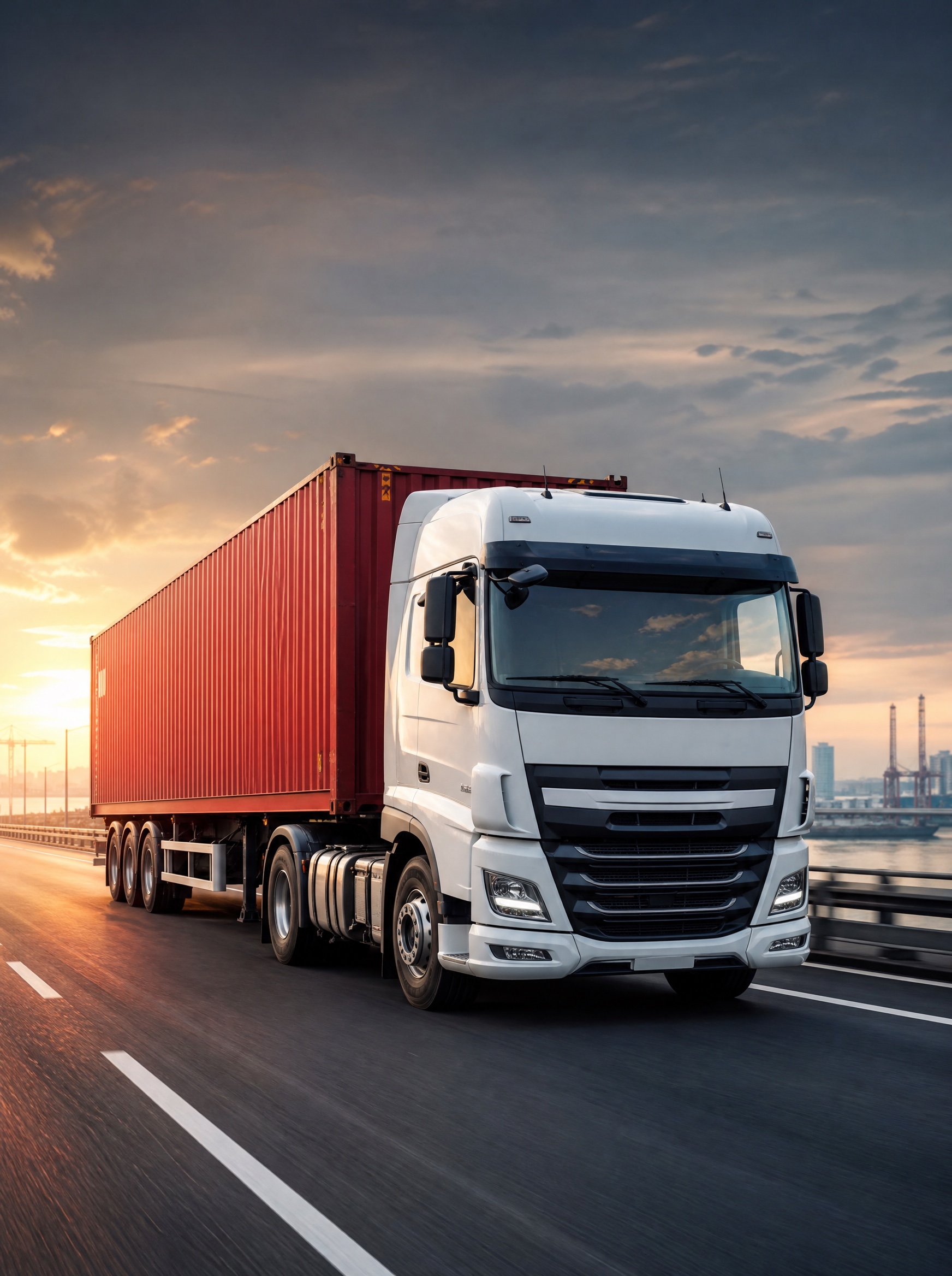Container truck traveling on a highway