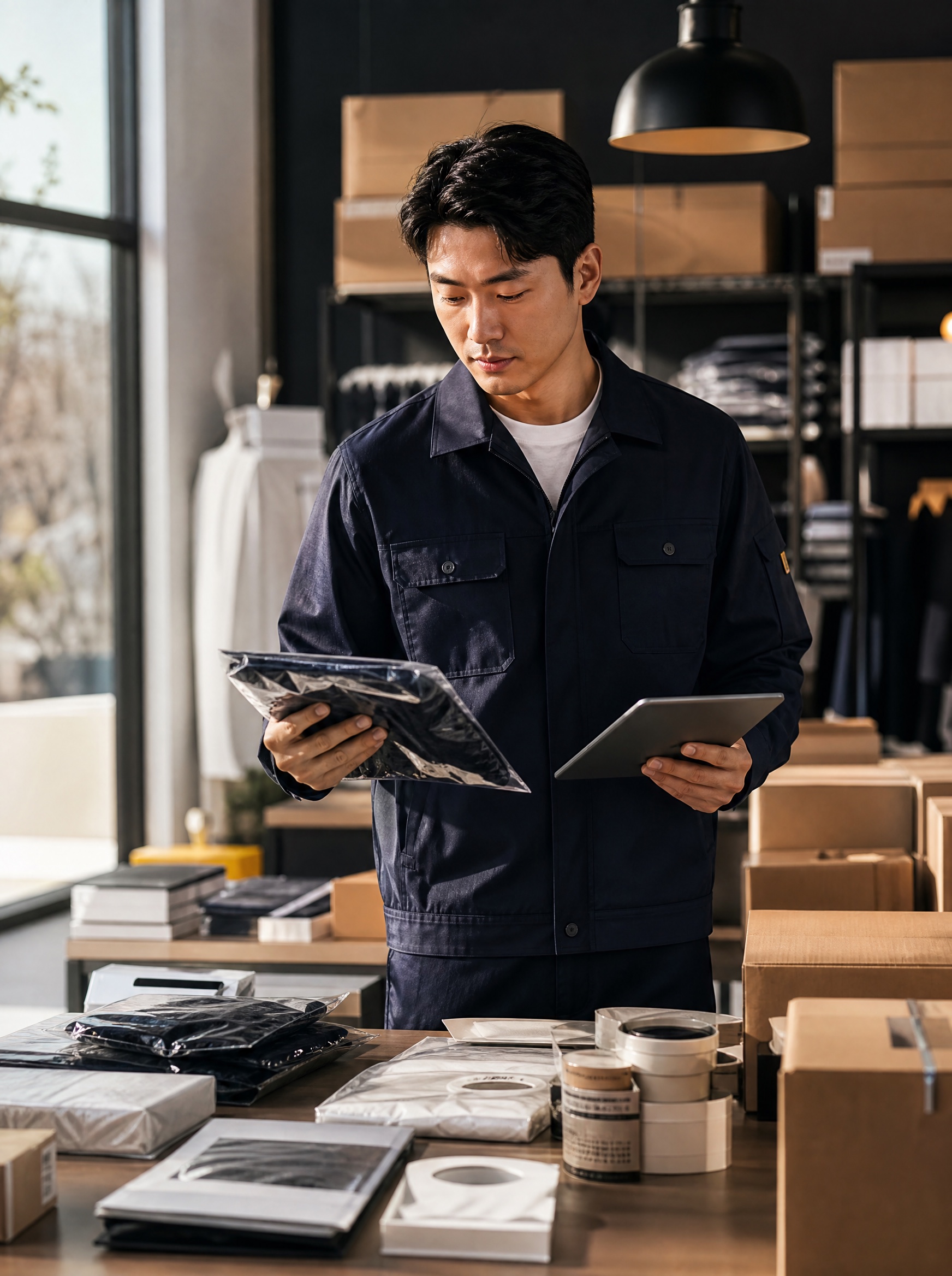 Sourcing specialist inspecting product samples